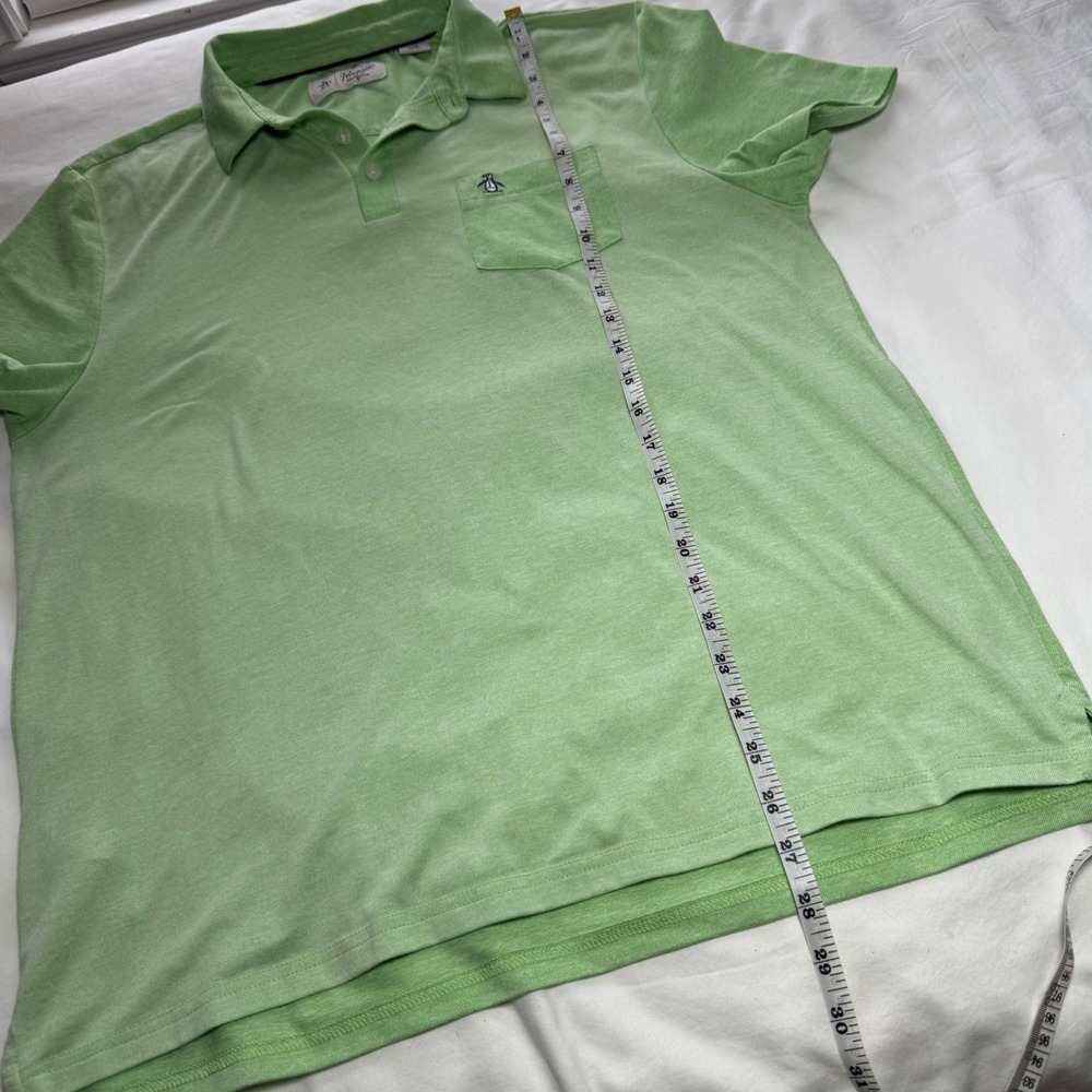 Original Penguin Mens Polo Shirt L Bright Green Pocket Golf Summer Vacation - Picture 5 of 8